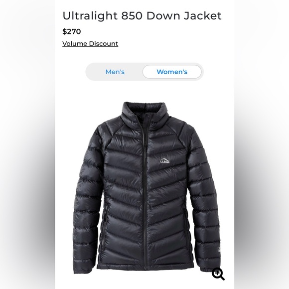 L.L. Bean Ultra Light 850 Black Down Jacket with Pertex Quantum